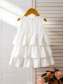 Baby GirlElegant Princess White Cake Skirt Black Bow Sleeveless Dress - Black and White - View 2