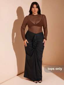 SHEIN BAE Áo liền thân lưới đen xuyên thấu cỡ lớn dành cho nữ, áo liền thân một mảnh màu đen, áo liền thân ôm sát cơ thể cỡ lớn, áo liền thân biểu diễn, trang phục Giáng sinh, áo liền thân bó sát thường ngày cho nữ, áo liền thân gợi cảm, áo liền thân tay dài cỡ lớn, áo liền thân cổ lọ, áo liền thân xuyên thấu cỡ lớn, trang phục công sở cho nữ. - màu nâu - Xem 7