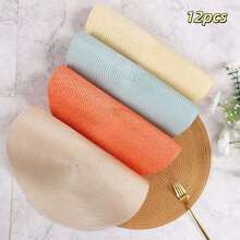 4件套/6件套/12件套圆形15英寸餐垫套装颜色随机发货。采用编织聚丙烯材质，可水洗、防滑、耐热。适用于餐桌、家居装饰、婚礼宴会以及室内外使用。 - 彩色 - 查看 10