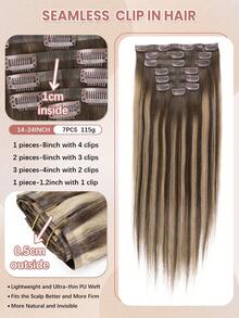 7片装无缝夹式接发片，渐变中棕色至草莓金色接发片，夹式真人发，隐形PU皮面，自然Remy真人发接发片 - STP4/27/4 - 查看 4