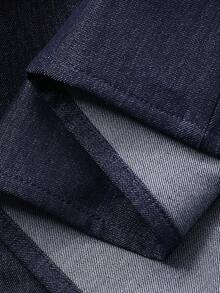 Dazy Plus Đầm midi thường ngày với cổ áo giả denim, eo thắt, tay áo phồng phối màu tương phản. - Xanh đậm - Xem 7