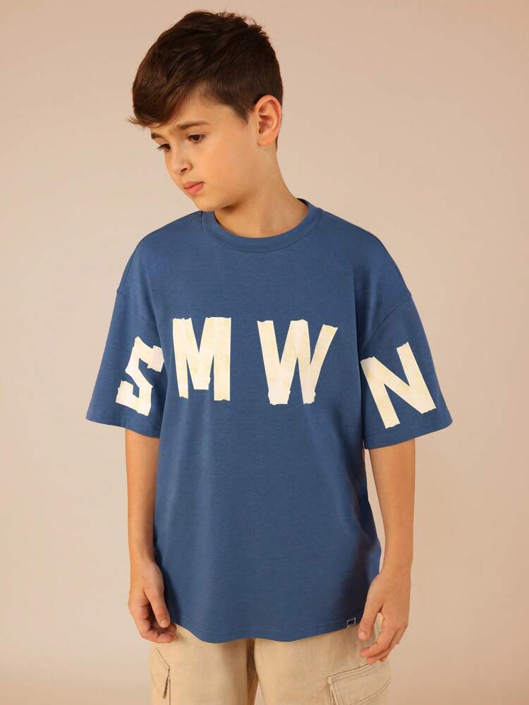 Oversized Letter Print Crew Neck Tee