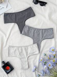 SHEIN Bộ 3 chiếc quần lót nữ tuổi teen màu xám ba màu, kiểu dáng thường ngày, không đường may. - Xám - Xem 1