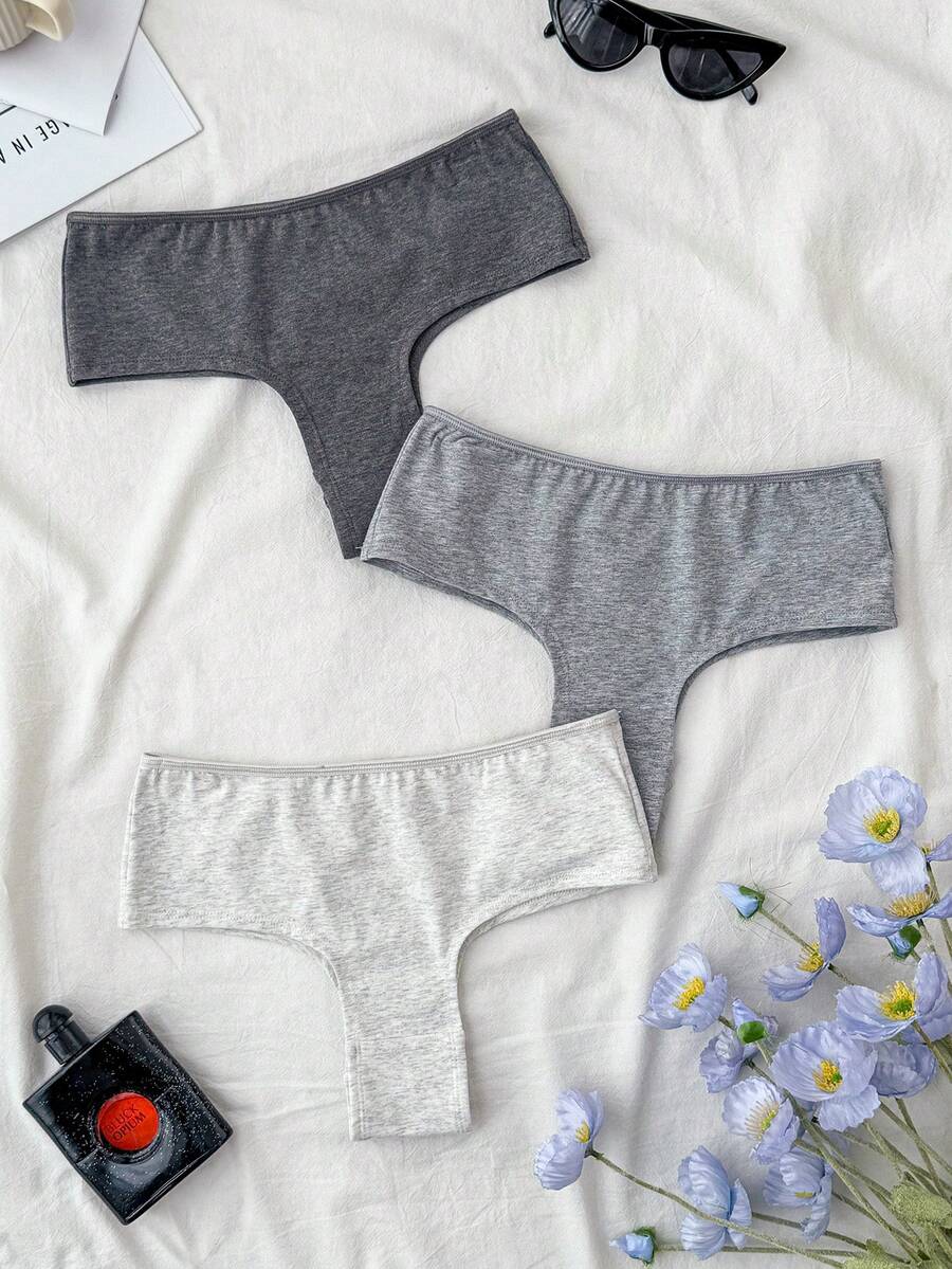 SHEIN Bộ 3 chiếc quần lót nữ tuổi teen màu xám ba màu, kiểu dáng thường ngày, không đường may. - Xám - Xem 1