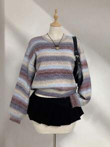 Elamini Women's Autumn/Winter Ombre Dropped Shoulder Long Sleeve Loose Casual Fashionable Sweater - Multicolor - View 5