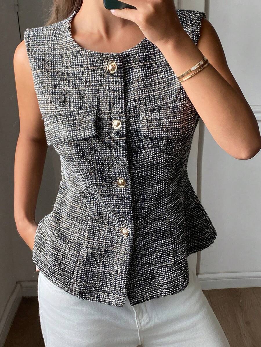 Livesso Women's Sleeveless Slim Fit Single-Breasted Cardigan Vest, Casual For Daily, Office, And Commuting In Summer - Grey - View 1