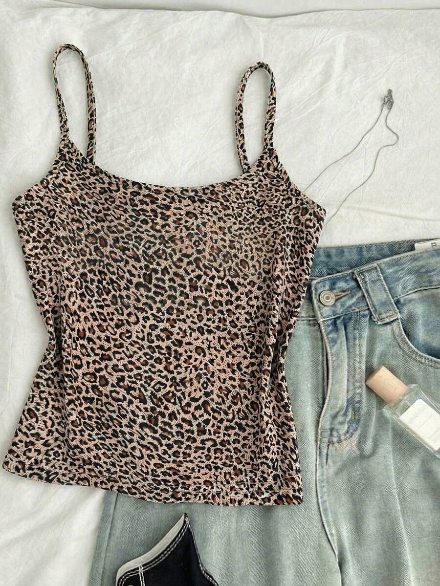 Teen Girls Leopard Print Elastic Camisole Tank Tops - Multicolor - View 1