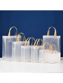 PVC透明手提袋，PP塑料磨砂礼品袋，礼品包装袋，婚礼糖果礼品袋 - 無色 - 查看 4