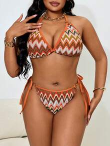 Slaydiva Plus Size Sexy Lace-Up Bikini Set - Multicolor - View 1