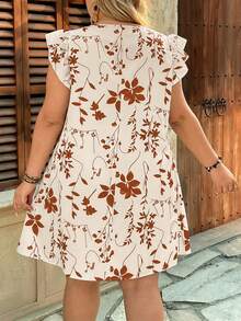 SHEIN VCAY Plus Size Women Floral Print Round Neck Casual Swing Dress - Apricot - View 2