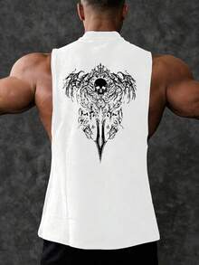 Manfinity Sport PWRUP Camiseta de tirantes holgada con estampado de calavera para hombre, de verano - Blanco - Ver 3