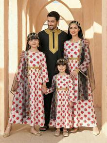 عباياتabaya
جلابياتjalabiya
جلابيه 
الملابس التقليدية العربية,Tween Girl Elegant Party Floral Allover Print Mesh Overlay Dress, Thobes For Kid Girls, Kids Arabic Dress, Abayas For Kids - Multicolor - View 3