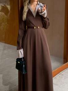 Elyressa A Lady Weaves An Elegant Mid-Length Dress - Brown - View 3