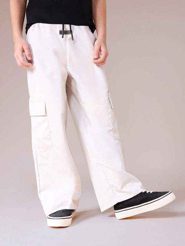  Pantalones cargo clásicos SUMWON para niños, de pierna ancha, con bolsillos utilitarios, casuales, para la escuela, streetwear, uso diario cómodo en otoño e invierno, para vacaciones