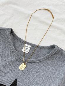 SHEIN Áo thun tay ngắn màu xám đậm, chất liệu dệt kim gân, họa tiết ngôi sao, cạp nhún, dành cho bé gái tuổi teen, thích hợp mặc thường ngày. - Màu xám đen - Xem 4