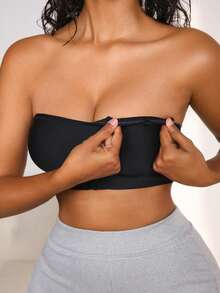 NudeFit 2件套无肩带防滑吊带文胸套装，配可拆卸透明肩带和乳贴，夏季 - 黑與白 - 查看 5