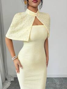 Elenzga Rhinestone Embellished Strapless Waist Cinched Bodycon Elegant Romantic Party Dress For Women - Light Yellow - View 8