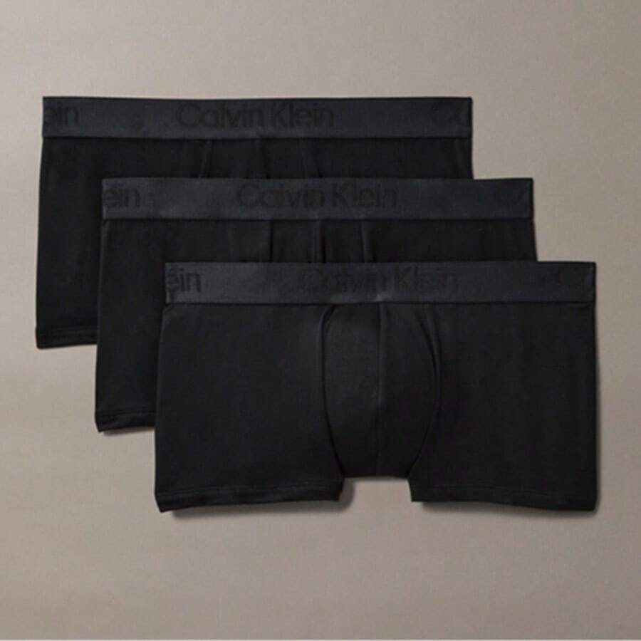 Calvin Klein ملابس داخلية رجالية منخفضة الخصر 3 قطع باللون الأسود - الأسود - مشاهدة 1
