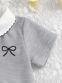 SHEIN 2件套女婴0-3岁休闲优雅Polo衫上衣和百褶裙套装 - 灰色 - 查看 7