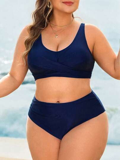 Swim Lushoire Plus Size Solid Color Swimsuit Set