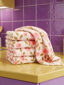 Joivida 5pcs Coral Fleece Cleaning Cloth, Highly Absorbent Towel, Quick Drying Multifunctional Wiping Cloth, Kitchen And Bathroom Cleaning Cloth, Car Universal Flower Design Square Cloth, Farmhouse Style Home Cloth, Tableware And Utensil Maintenance Cloth, Soft And Non Shedding Material, Christmas - Multicolor - View 1