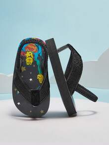 SUPERMAN X Cozy Pixies 1 Pair Summer Casual All-Match Cute Funny Beach Holiday Black Flat Toddler/Baby Slippers - Black - View 8