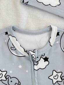 Loomiva Newborn Baby Girl 3-Piece Set: Cartoon Elephant Print Knit Soft Crew Neck Long Sleeve Jumpsuit And Hat - Multicolor - View 4