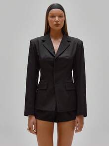 MUSERA Woven Tailored Lace Up Open Back Blazer Party Sexy Night Out Elegant Occasion Valentines Bridal Wedding Engagement Spring - Black - View 2