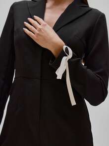 MUSERA Woven Tailored Bow Detail Long Sleeve Playsuit Party Sexy Night Out Elegant Occasion Valentines Bridal Wedding Engagement - Black - View 6