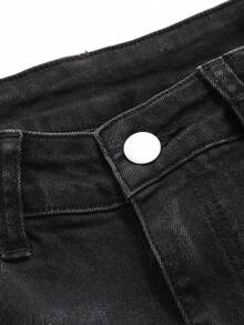 DAZY Women's Cat Whisker Korean Style Flared Washed Denim Jeans - Black - View 7