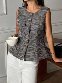 Livesso Women's Sleeveless Slim Fit Single-Breasted Cardigan Vest, Casual For Daily, Office, And Commuting In Summer - Grey - View 5