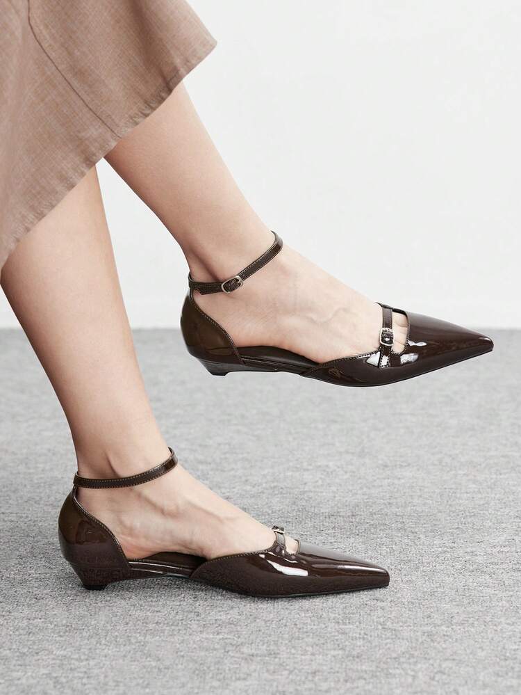 CUCCOO BIZCHIC Women's Pointed Toe Low Heel Black Simple Elegant Versatile Slingback Shoes, New Low Vamp Commuting Flat Shoes With Heel Strap, Suitable For Work Office, Spring/Autumn Spring Shoes