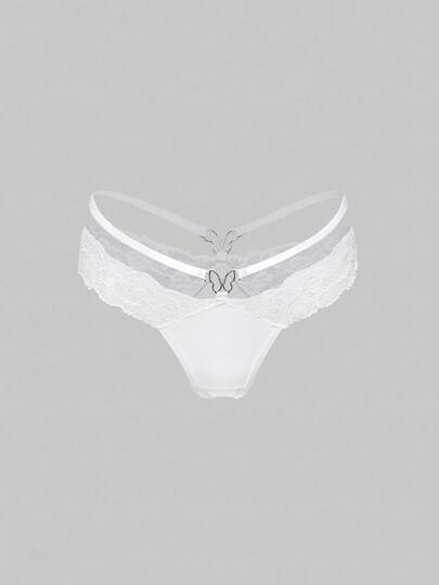 ROMWE J-Fashion Y2K 나비 모조 다이아몬드 레이스 패치워크 여성 G 스트링 팬티, 발렌타인 데이용