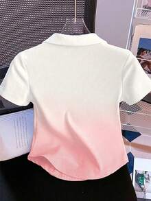 Resyla Women's Ombre Collar Casual Versatile Short Sleeve T-Shirt - White - View 2