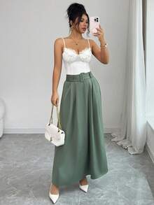 Modelyn Chân váy công sở thanh lịch cạp cao màu trơn dành cho nữ. - màu xanh lá - Xem 4