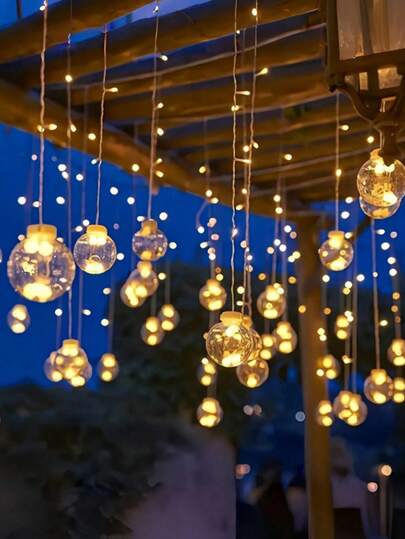 1PC Fairy String Lights - 12 Clear Ball Lights, USB Powered, No Plug Required, Wall-Mountable, Suitable For Christmas, Valentine's Day, Birthdays And Indoor Holiday Decorations | Classic Style | Metallic Finish, Halloween Fairy Lights, Christmas Decorations [USB]