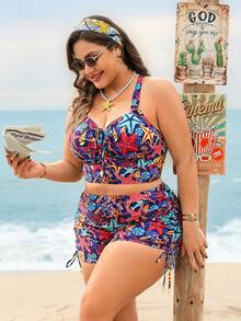 Swim Lushoire Conjunto de traje de baño ajustable de talla grande con estampado de océano, nuevo para vacaciones 2026 - Multicolor - Ver 6