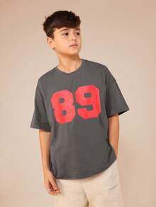 SUMWON Tween Boys Number Print T-Shirt Short Sleeve Crew Neck Cotton Jersey Regular Fit Casual Graphic Tee Vacation - Dark Grey - View 4