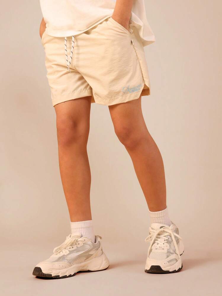 Drawstring Casual Shorts With Printed Logo