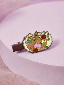 SCOOBY-DOO X SHEIN A Pair Of Cute Brown Oval Hairpins - Green - View 3