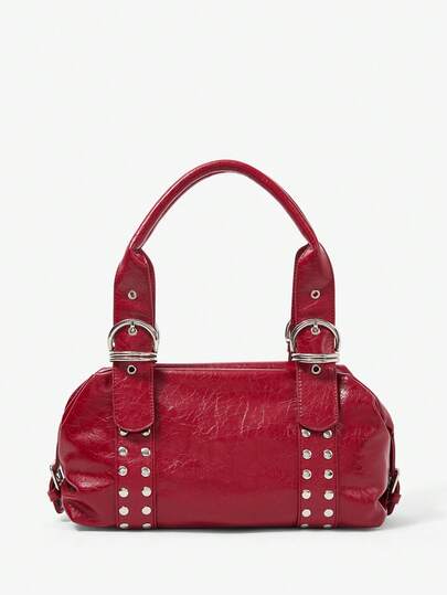 Viva Strut IPC仿皮单肩包，流浪包，时尚，个性，简约，百搭，街头风，甜美酷女孩，辣妹，Y2K，复古，铆钉，经典，青少年，日常，购物，情人节，新年