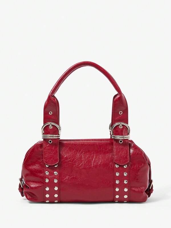 Viva Strut IPC仿皮单肩包，流浪包，时尚，个性，简约，百搭，街头风，甜美酷女孩，辣妹，Y2K，复古，铆钉，经典，青少年，日常，购物，情人节，新年