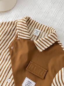 SHEIN Newborn Baby Boy Brown And White Polka Dot,Summer,Casual,Cute,Family Matching Color Block Lapel Romper,Collegiate Style Birthday Party Wedding Outfit - Multicolor - View 9