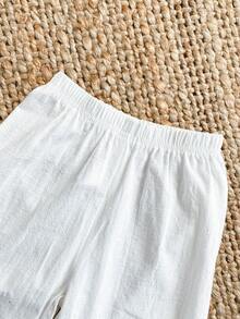 Girls White Woven Fabric Pajama Set With Ruffle Peter Pan Collar Long Flare Sleeves Everyday Casual Girls White Set Girls Shirt Sets White Pajama Set - White - View 5