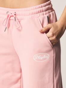 Missguided x Playboy 阔腿抽绳慢跑裤，侧边口袋，饰有品牌标志，打造休闲日常舒适感和居家服风格 - 粉色 - 查看 4