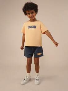 SUMWON Boys Graphic Print Crew Neck Short Sleeve T-Shirt And Matching Shorts Summer Set Casual Vacation - Orange - View 6
