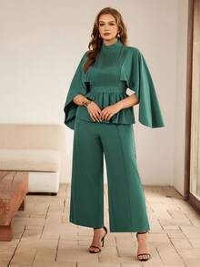 Roveilla 大码优雅中东风收腰衬衫长裤两件套，秋季款 - 綠色 - 查看 5