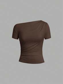 Ellevyn Plus Size Women's 3pcs Solid Color Ruched Slim Fit Asymmetrical Shoulder Short Sleeve T-Shirt Summer Spring Valentine's Day Resort Wear 3 Packs Tops Fitted Tops Women Shirt Packs For Women Cotton Women's Tops T-Shirts Women Cotton Blend Tops Short Sleeve Shirts - Multicolor - View 5