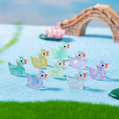 Glitter Mini Resin Ducks Bulk Mini Ducks Prank Hidden Miniature Characters Small Resin Animals For DIY Projects Garden Playhouse (Yellow)
