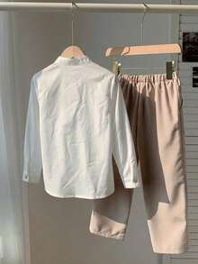 PrepCrw Camisa de manga larga con cuello y botones para niños, estilo universitario - Blanco - Ver 2